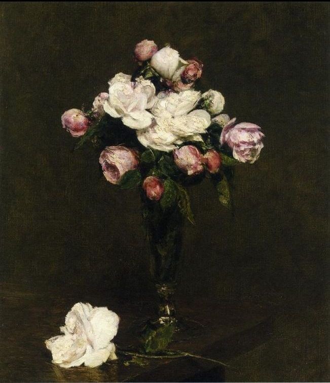 Henri Fantin-Latour White Roses and Roses in a Footed Glass